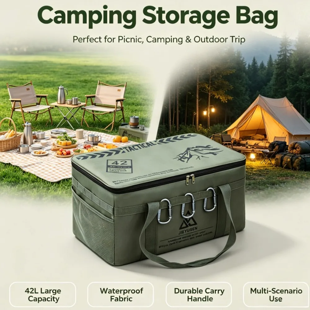 30/42L Foldable Portable Outdoor Picnic Tableware Storage Box Tactical Camping Storage Bag Large-capacity Outdoor Cookware