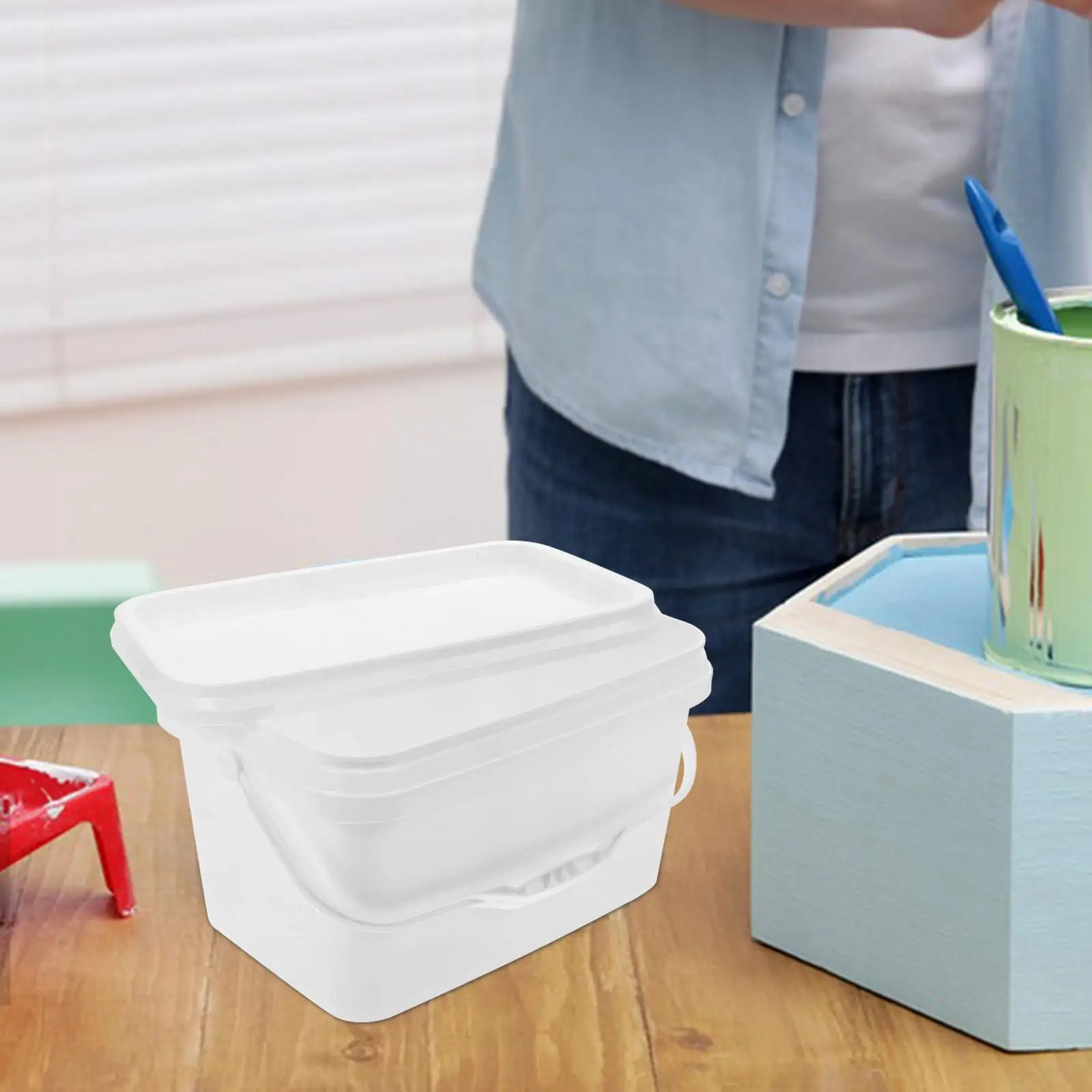 Paint Bucket 0.8 Gallon White Container Lid 3L Rectangular Hand held Wide mouth PP Material Lightweight Storage