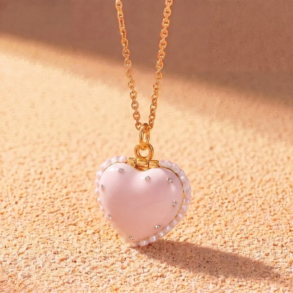 Interesting Opening Closing Phase Box Necklace Playful Design Locket Heart-shaped Choker Engraved Adjustable Chain