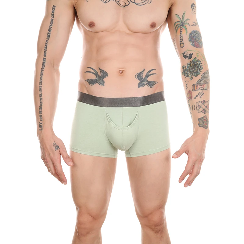 Calcinha Boxer respirável para homens Calcinha macia de fibra de bambu, bolsa de pênis separada, roupa íntima sexy para gays, moda masculina