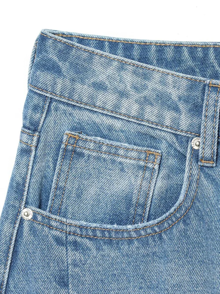 European style new women's fashion, versatile, elegant, simple and casual mid-waisted loose wide-leg jeans