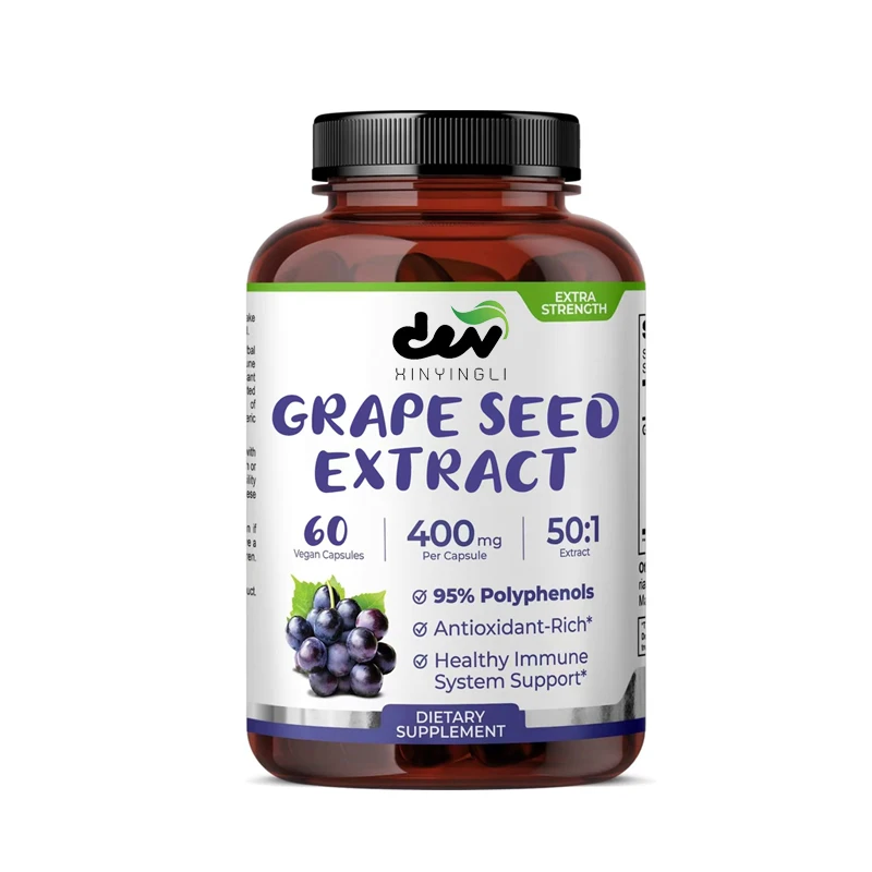 Extracto de Semilla de Uva de Alta Potencia 50:1, 95% Polifenoles, 400 mg por Cápsula, Extracto Concentrado Estandarizado 50X, Sin GMO