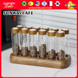Estante de exhibición para granos de café y té, soporte creativo para tubos de ensayo de vidrio con tolva, estante para botellas de vidrio de 6/12 tubos con válvula de escape