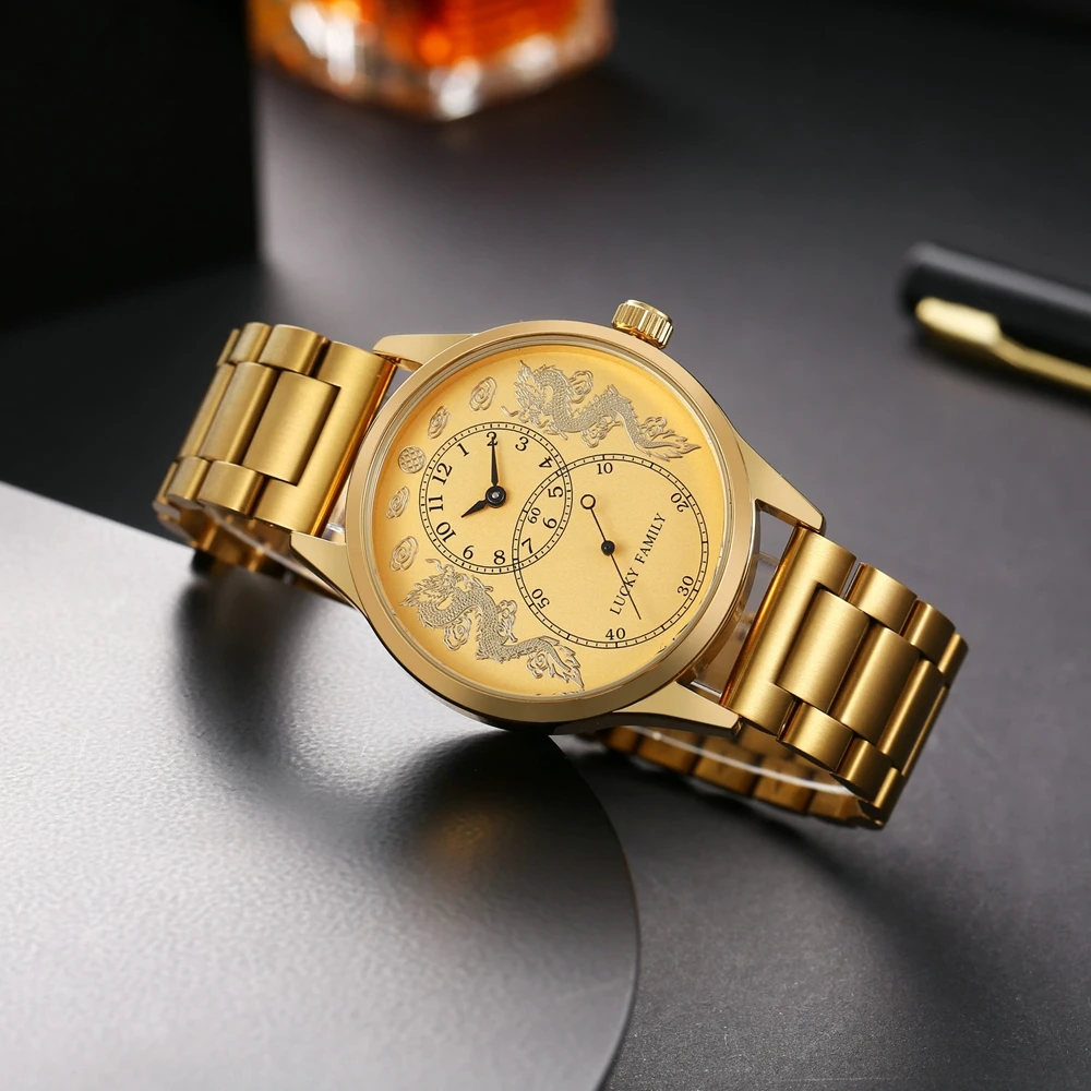 Vintage Bronze Automatic Watch Men 41mm Mechanical Wristwatches Retro Style Brass Loong Watches China Autique Clock Lucky Family