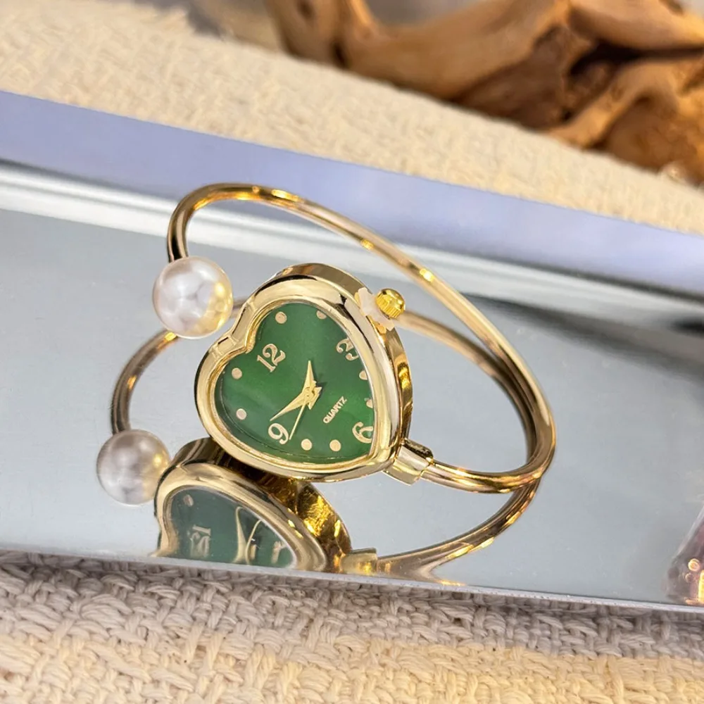 Creative Heart-shaped Dial Pearl Watch Open Design Elegant Bracelet Watch Gift Luxury Ladies Watch for Women
