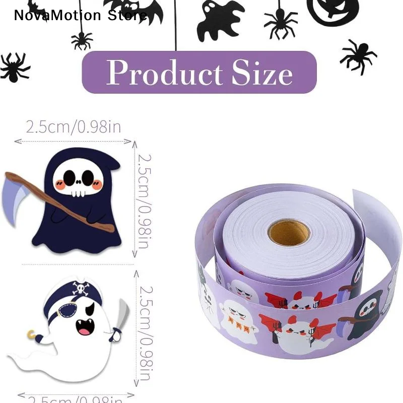 [NM]500Pcs/Roll Funny Halloween Decorative Stickers Cute Pumpkin Ghost Skull Spider Bat Label Decal Graffiti Stickers DIY Phone