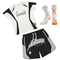 3pcs Suits Basketball T Shirts and Shorts Sport Socks Breathable Mesh Crew Neck Mens Gym Clothes Tops Pants Streetwear