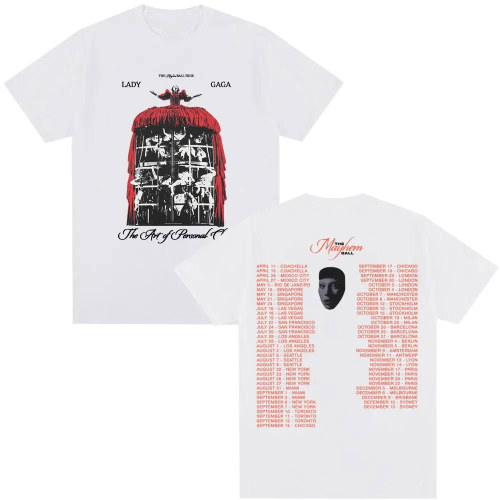 Koszulki Singer Lady Gaga Mayhem Ball Tour Męskie Damskie Vintage Hip Hop Modne T-shirty Oversize Bawełniane Popularne Koszulki Streetwear