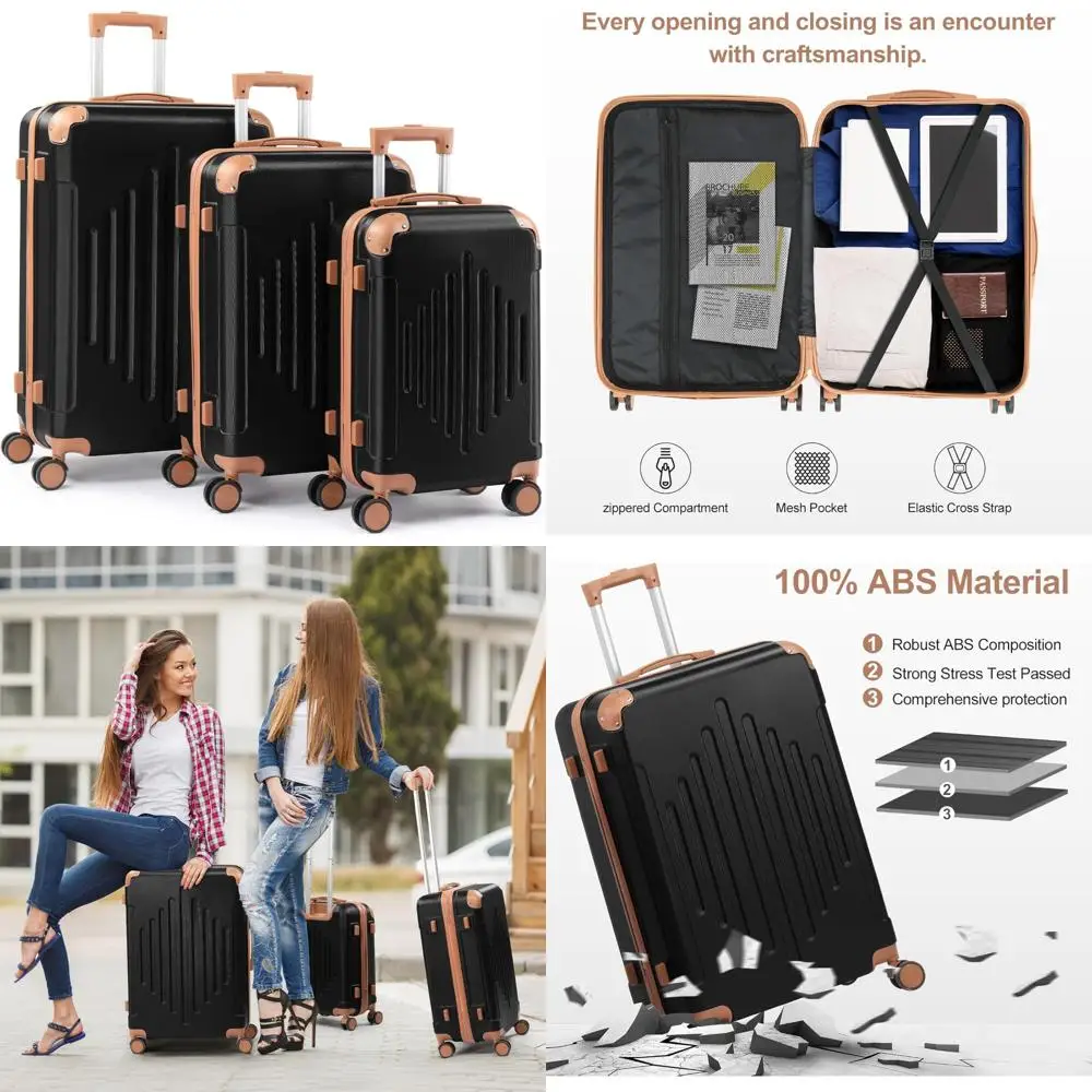 ABS Hardside 3-Piece Luggage Set with TSA Lock, 4 Spinner Wheels, Molded Corners for Travel and TSA Approved