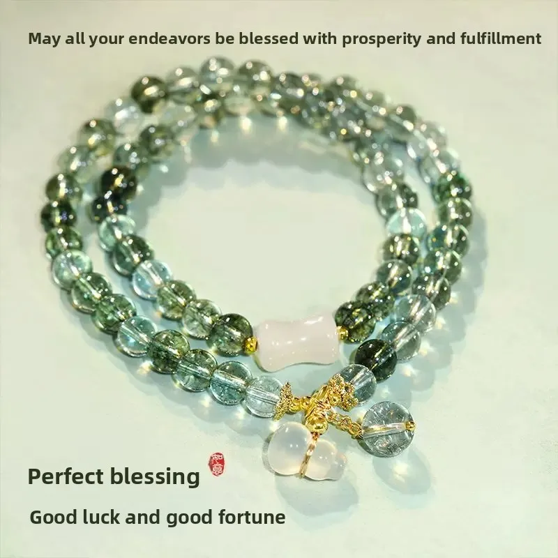 Double-layer Stacked Green Ghost Gourd Crystal Money Bracelet Light Luxury Niche Exquisite High-grade Girlfriend Bead HandString