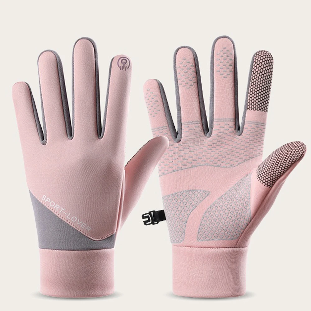 Women Winter Waterproof Cycling Full Finger Gloves Outdoor Sport Running Motorcycle Ski Touch Screen Fleece Gloves Non-slip Warm