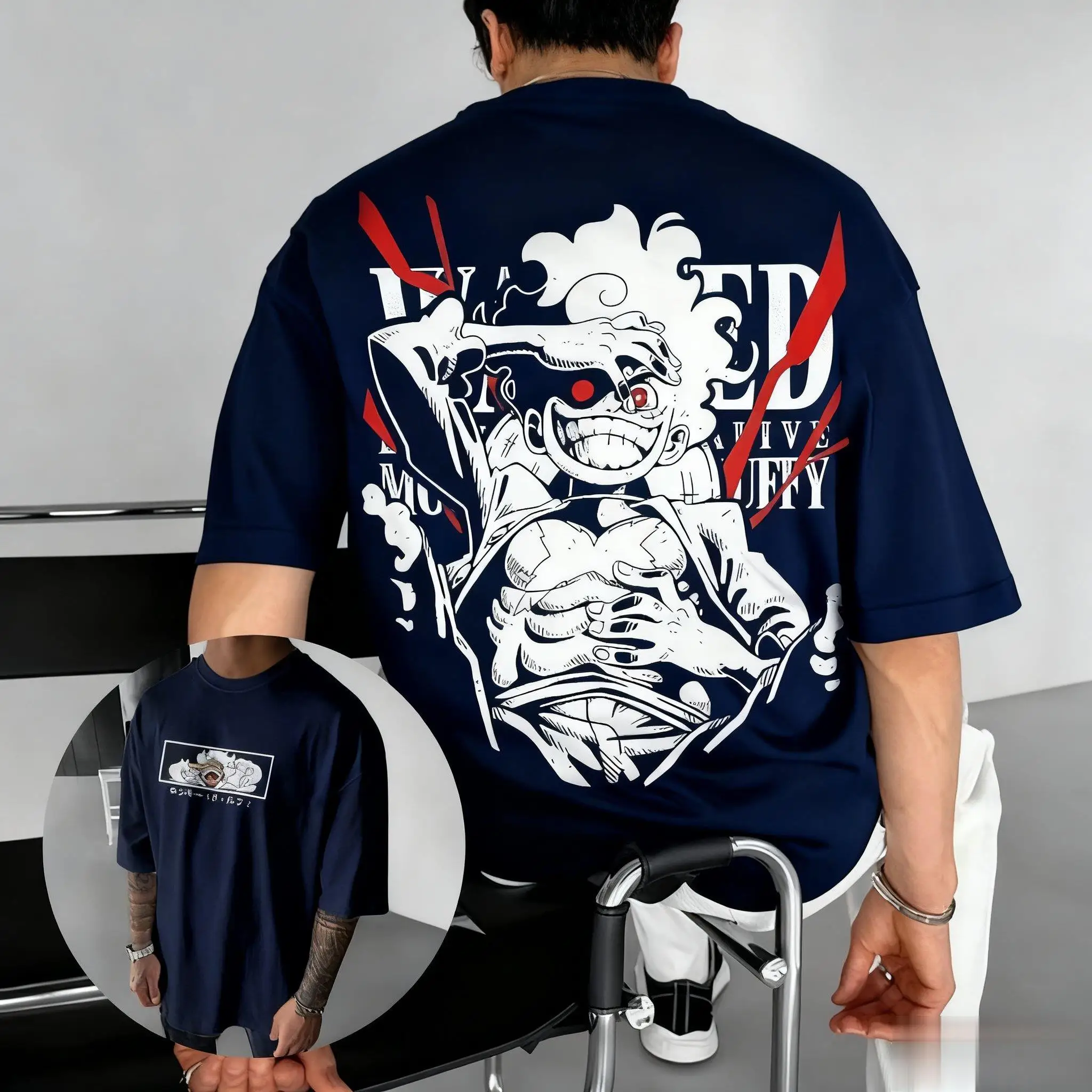 Koszulka z nadrukiem One Piece Luffy, męska i damska, z krótkim rękawem, luźna, w stylu amerykańskim, oversize, z okrągłym dekoltem, letnia, topy Y2k