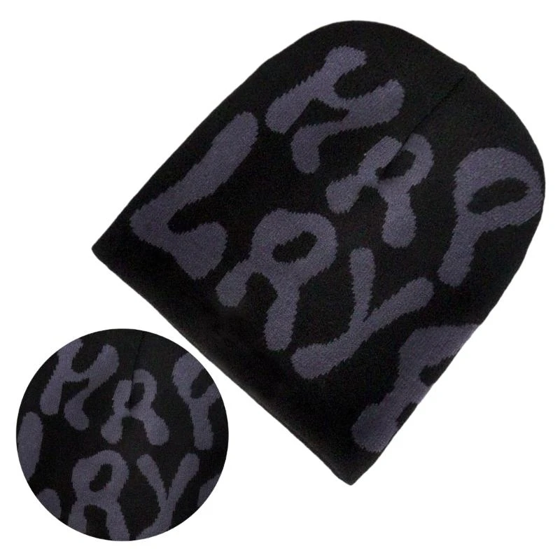 400A Adult Teens Jacquard Letter Knitted Hat Winter Warmer Cycling Windproof Hat