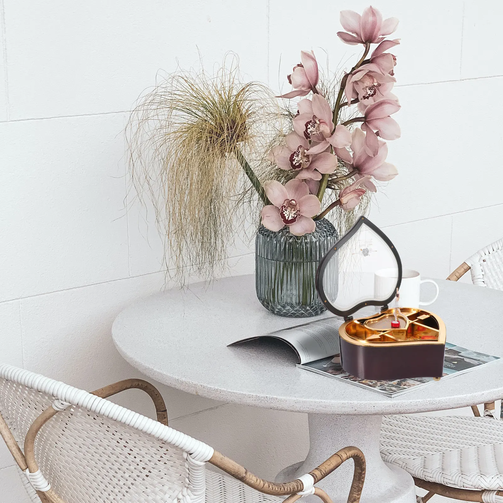 Heart Shaped Dancing Musical Jewelry Box Creative Desktop Decor Rotating Ballet Music Melody Box Gift Organizer