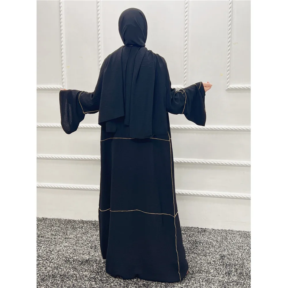 4pcs Muslim Matching Set Women Dubai Hijab Cardigan Outfits Kimono Open Abaya Maxi Dress Wrap Skirt Kaftan Ramadan Eid Jalabiya