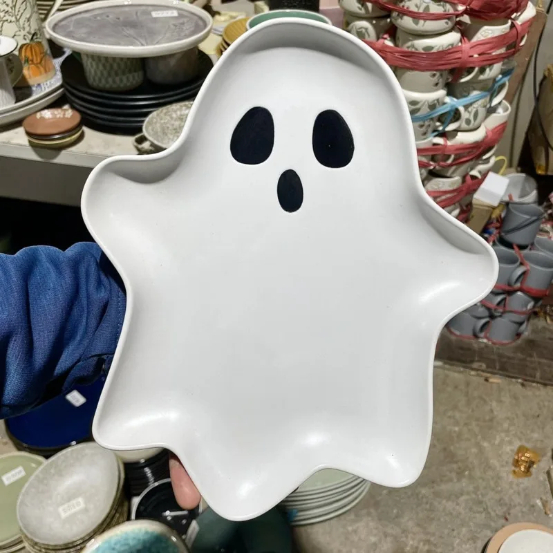 

Cartoon Ghost Decorative Plate 3D Irregular Ceramic Dish Large Capacity Ghost Storage Tray Food Dessert Candy Salad Snack Dish