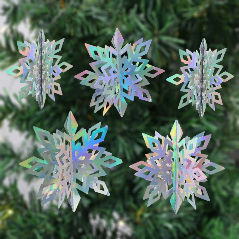 

(6pcs/pack) Christmas Colorful Snowflake Pendant 3D Snowflakes Folding Festival Hanging Window Decoration Romantic DIY Cardboard