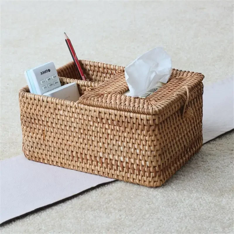 Paper Rack Rattan Tissue Box Elegant Home Decoration Handmade Desktop Tissue Container Napkin Storage Case