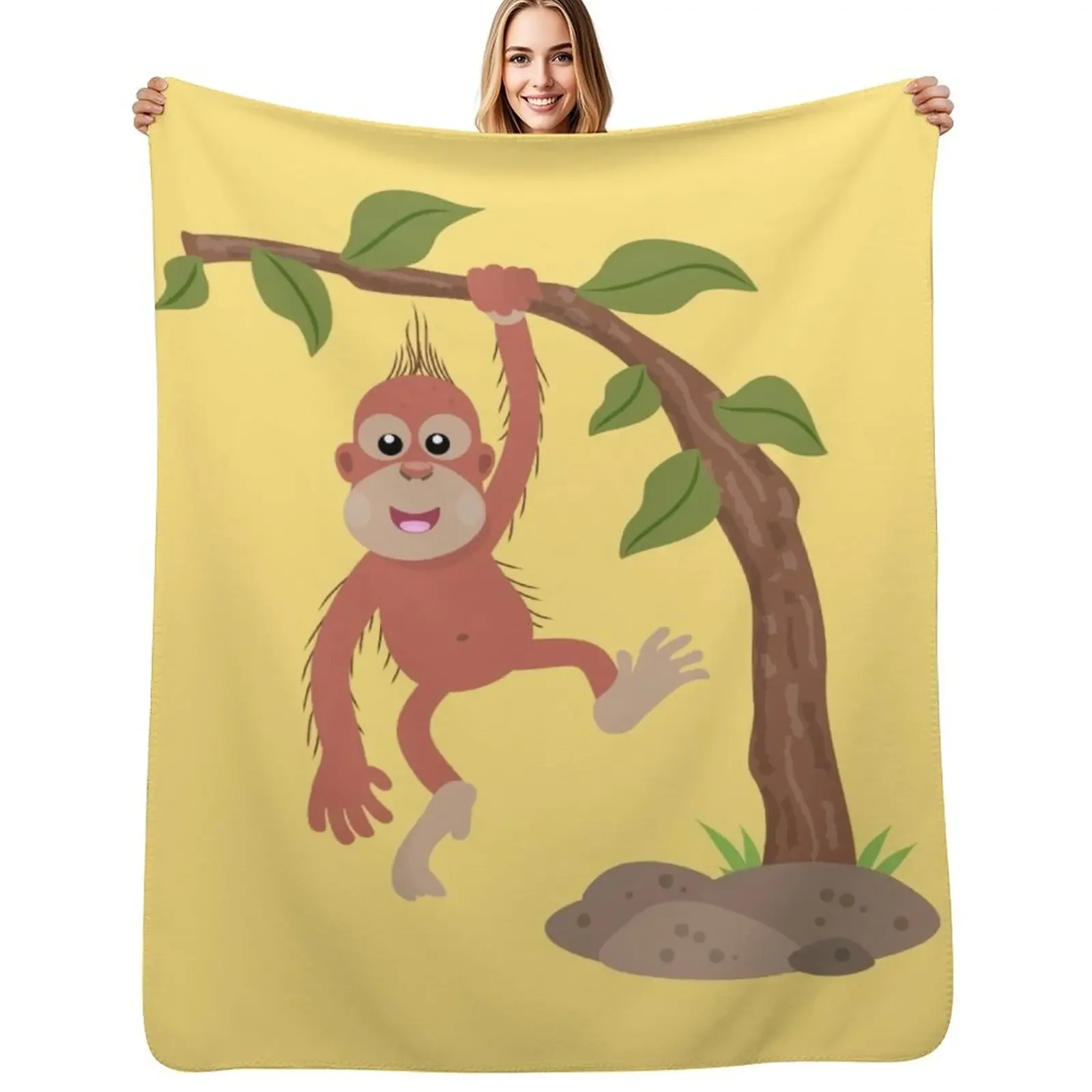 

Cute happy baby orangutan cartoon illustration Throw Blanket Furrys bed plaid wednesday Blanket