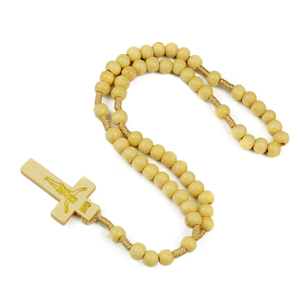 Religiöses Holzkreuz-Armband für Damen und Herren, Holz-Gebetsperlen, Kreuz-Anhänger-Armband, modischer Party-Schmuck, Geschenk – Detail 5