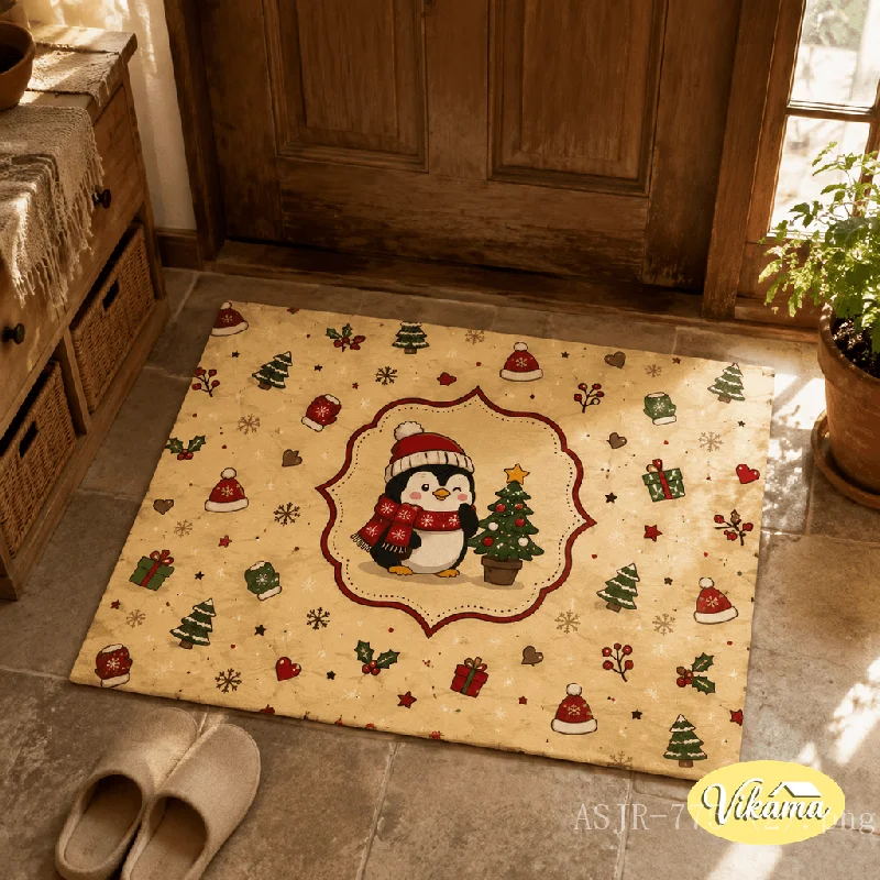 VIKAMA Vintage Hand-Painted Christmas Doormat—Noise-Reducing Non-Slip Entryway Mat Bedroom Entrance Rug Bedside Rug Home Decor