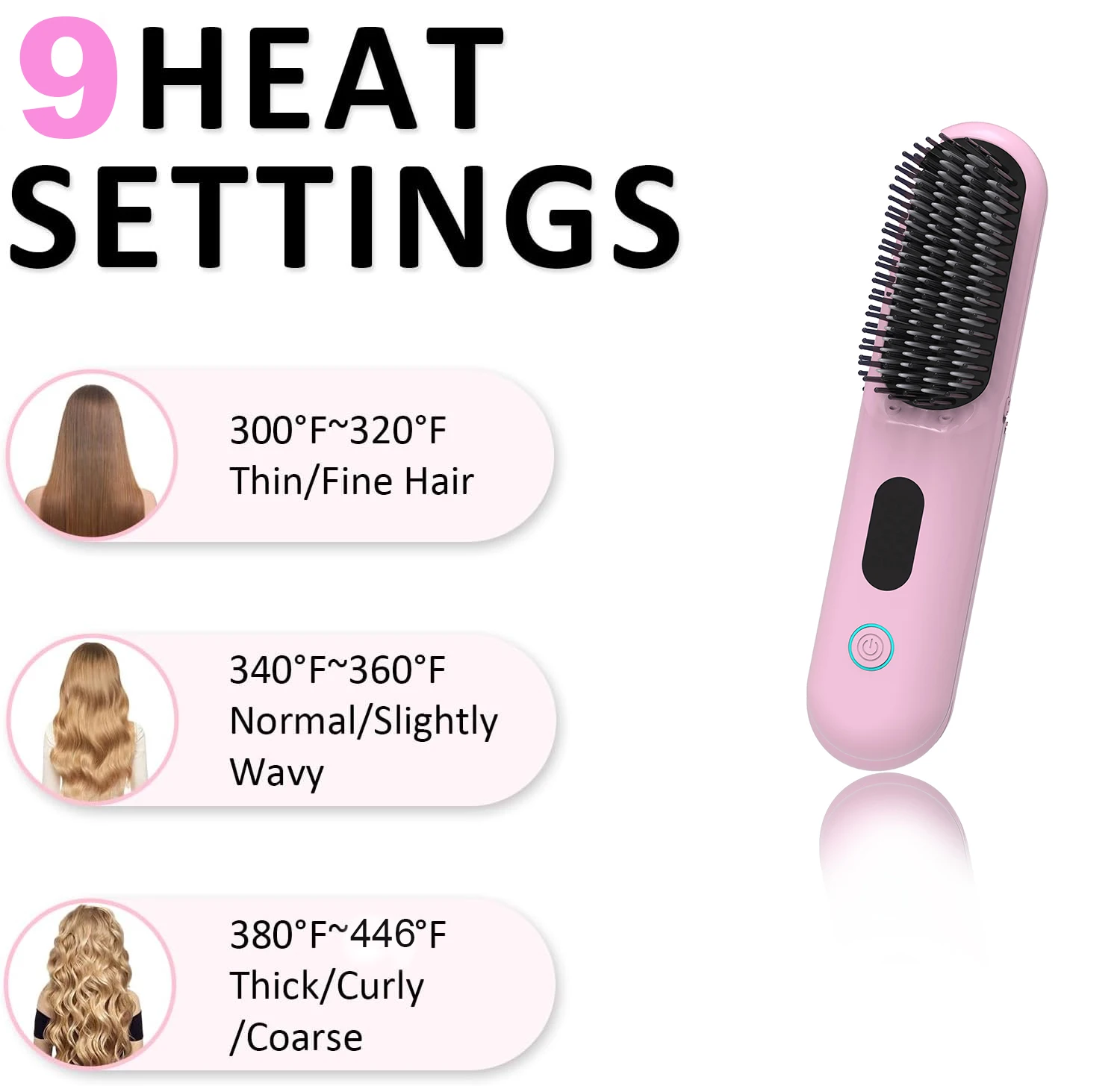 Cordless Hair Straightener Brush Rechargeable Hot Comb Portable Hair Styler With Negative Ion and Temperature Display Screen