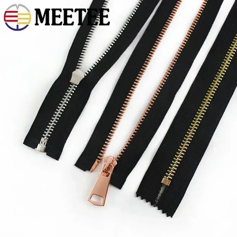 2Pcs Meetee 5# Metal Zippers 15/60/70/80cm Auto Lock Zips for Down Coat Garments Zipper Shoes Pocket Garment Sewing Accessories