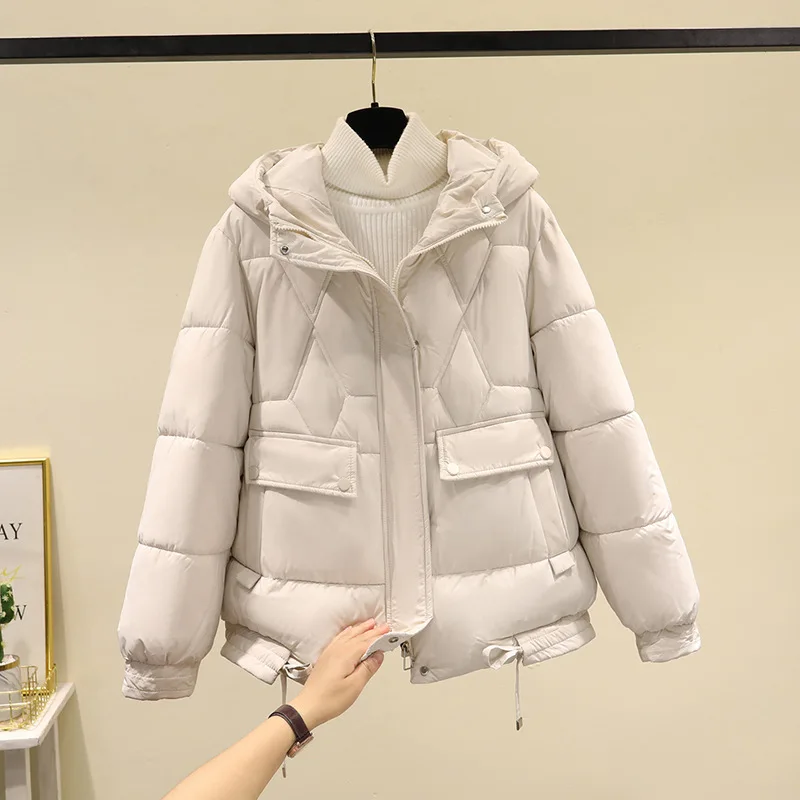 Korean Coat Winter Women Windproof Puffer Jacket Thick Warm Parka Long Sleeve Hooded Snow Clothes Casual Loose Outerwear New