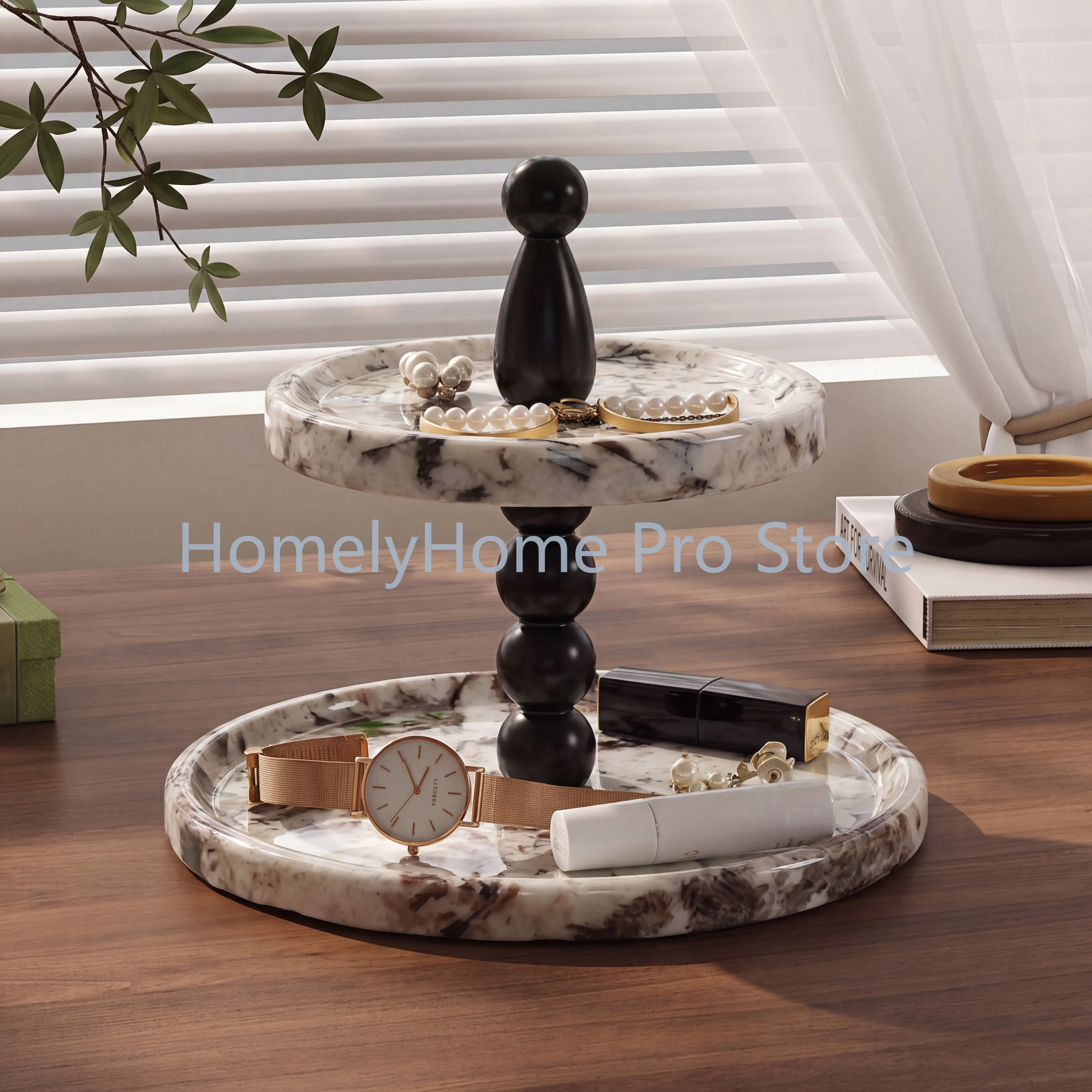 Natural marble aromatherapy jewelry tray double-layer entrance entrance decorative rack