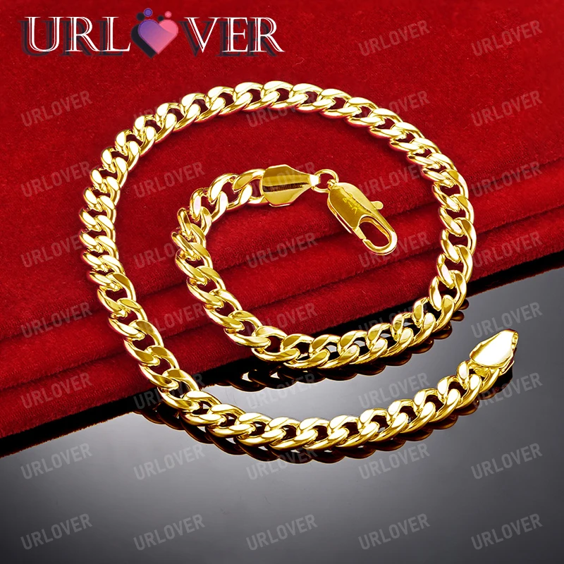 

URLOVER 18K Gold Necklace For Woman Men Hip Hop 10mm Cuban Chain Necklaces Fashion Party Wedding Jewelry Trendy Birthday Gift