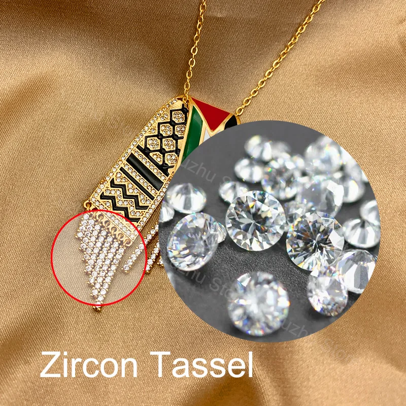 18K-لوحة وشاح شكل الزركون قلادة القلائد الفولاذ المقاوم للصدأ كوفية خريطة سلسلة مجوهرات شخصية للرجال النساء #4