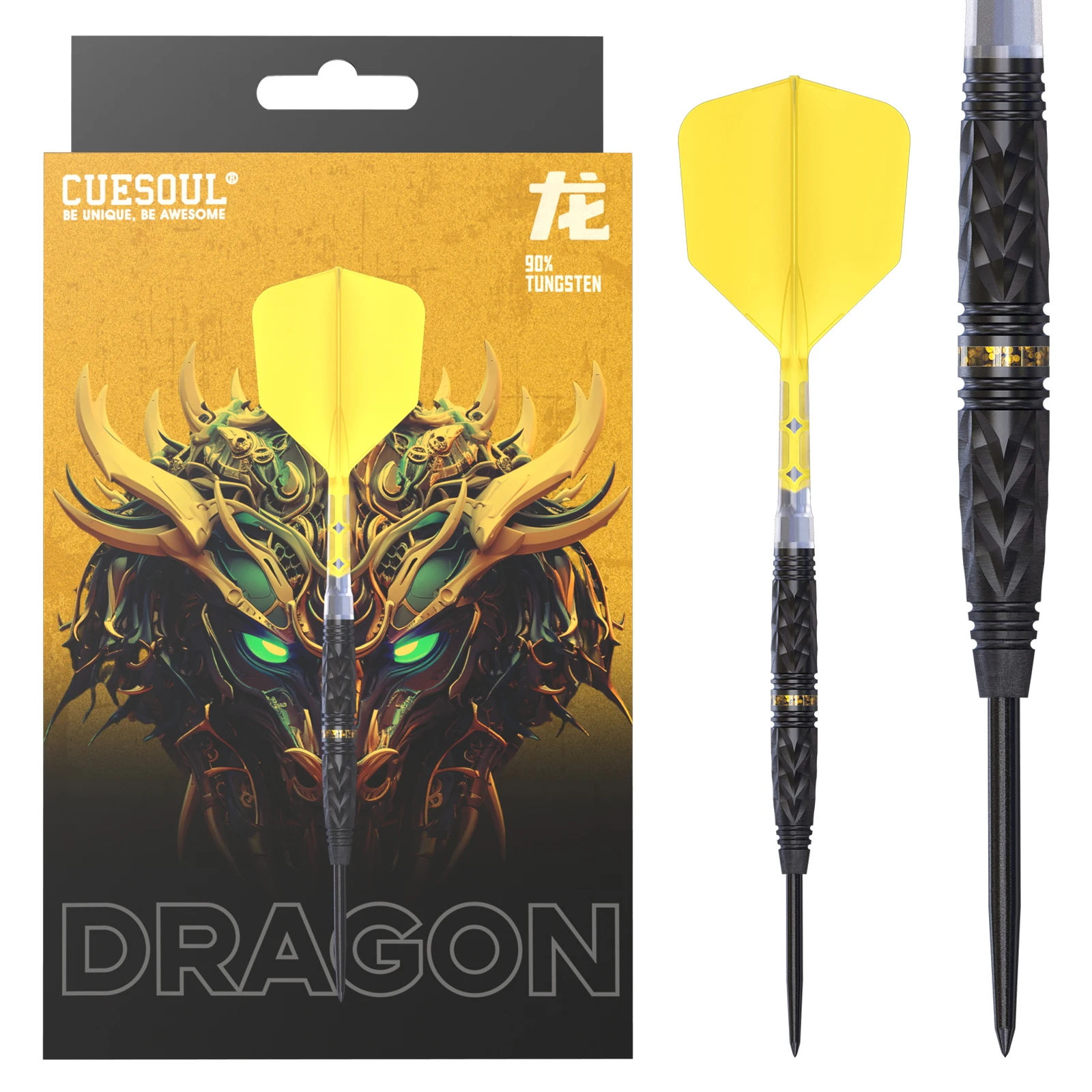 

CUESOUL Chinese Zodiac ‘DRAGON’21/23g Steel Tip 90% Tungsten Dart Set withTitanium Coated and Integrated ROST T19 Flight