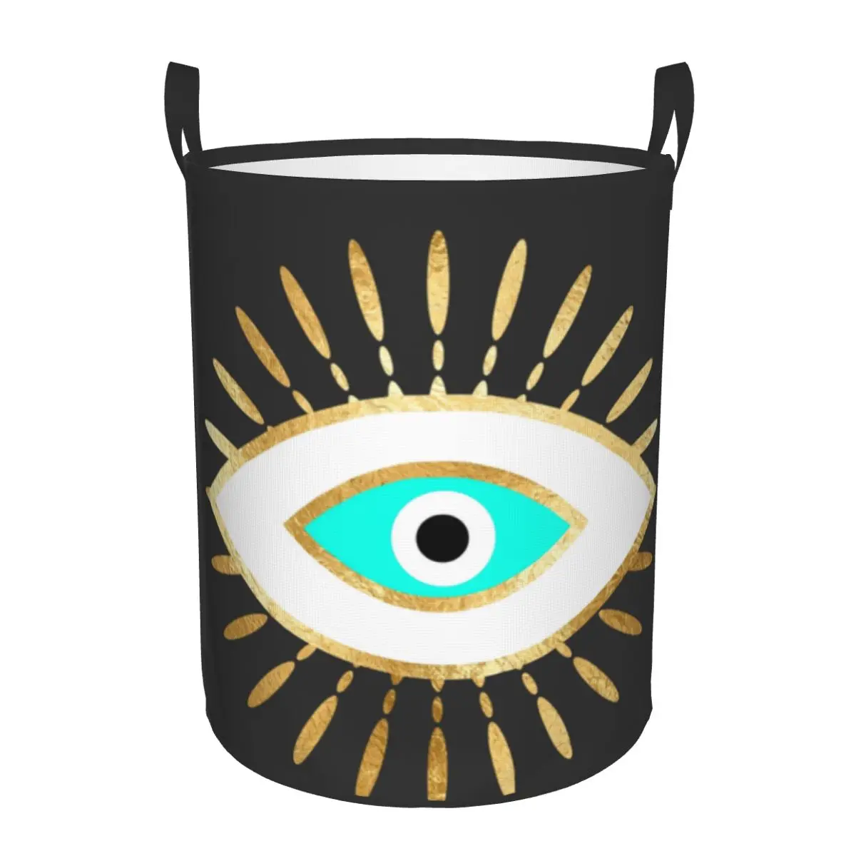 Hamsa Evil Eye Gold Foil Print Laundry Hamper Large Storage Basket Nazar Amulet Kids Nursery Toy Organizer