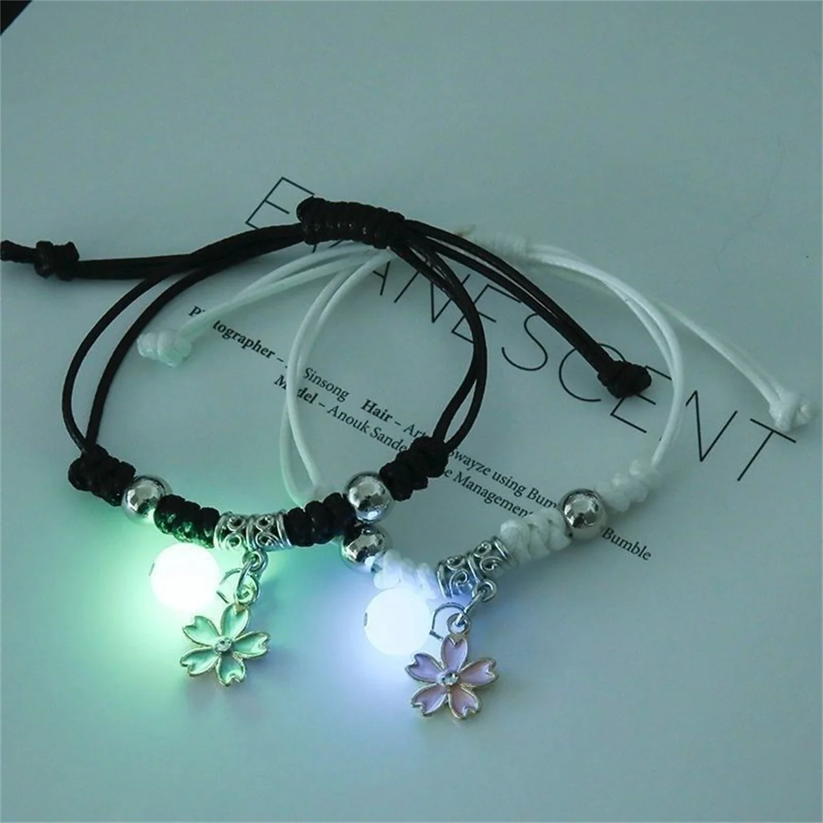 Mode perles lumineuses étoile Couple Bracelet pour femmes hommes charme chat fleur coeur clé serrure croix correspondant ami Bracelet bijoux