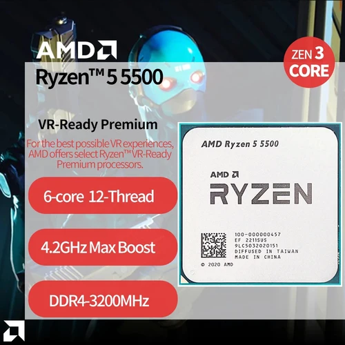 Imagen 2 del producto AMD Ryzen 5 5500 R5 5500 3,6 GHz 6 núcleos 12 hilos CPU procesador 7NM L3 = 16M 100-000000457 Socket AM4 sin ventilador