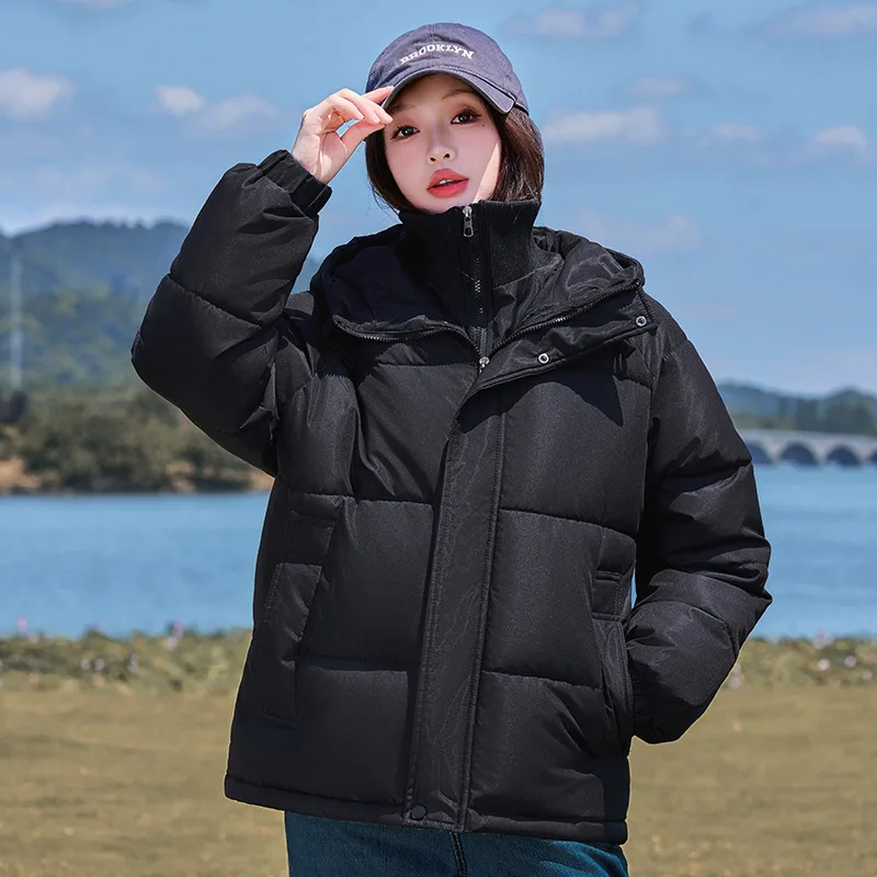 Cropped Quilted Padded Jacket with Faux Layered Hood Zip Up Lightweight Korean Street Style Trendy Student Outerwear Fall New