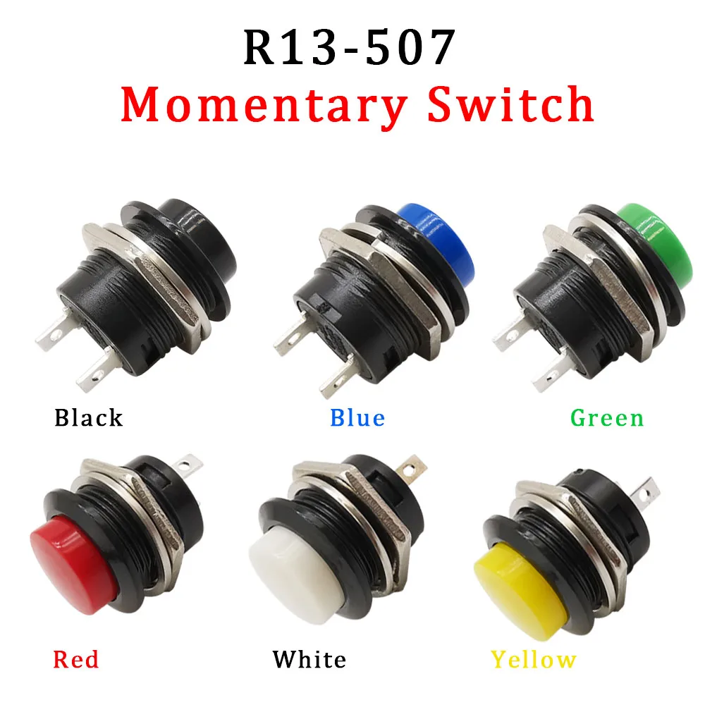 

10Pcs R13-507 Momentary Push Button Switch AC 6A/125V 3A/250V R13-507 16mm Self-reset Switch Electrical Equipment Round Switches