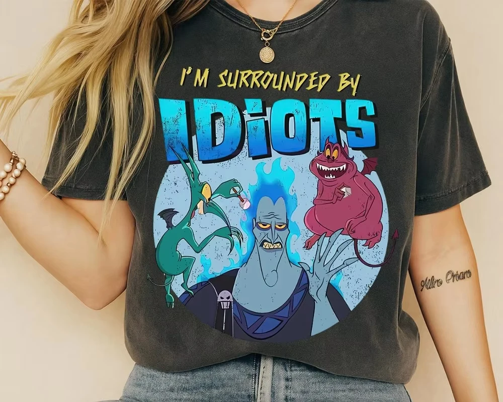 Camiseta Retro Disney para mujeres y hombres, camiseta Hercules Hades Pain Panic, camiseta I'M Surrounded By Idiots, camiseta de los villanos de Disney, Walt Disney World