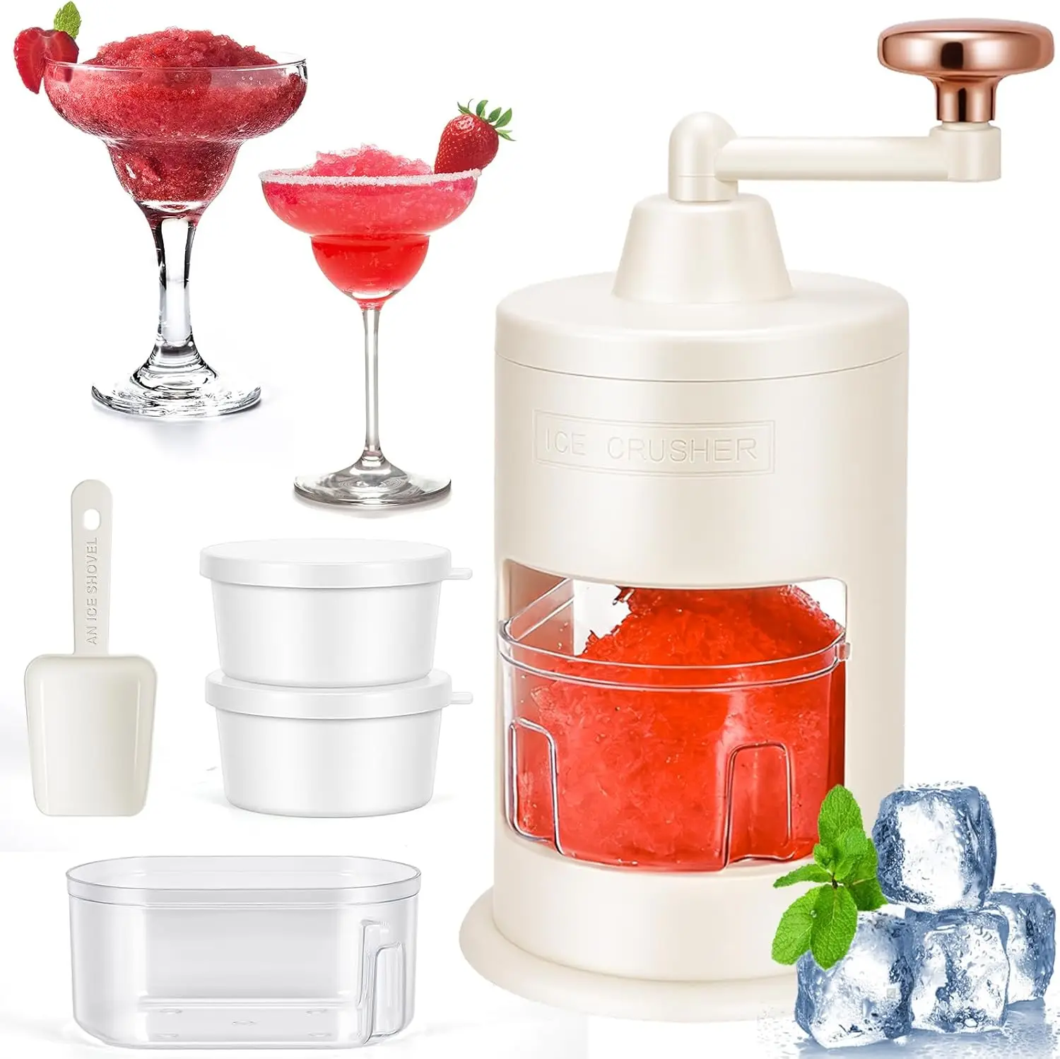 

Hand Crank Manual Ice Shaver Food Grade Ice Crusher Vacuum Suction Non-Slip Base Portable DIY Snow Cone Shaved Ice Maker