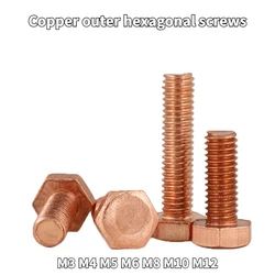 T2 Copper Red Copper Outer Hexagonal Screws Electrolytic Copper Bolts Outer Hexagonal Screws M3 M4 M5 M6 M8 M10 M12