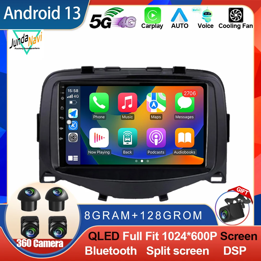 

Android 13 For Peugeot 108 Citroen C1 Toyota Aygo Auto Car Radio GPS Navi Multimedia Player Stereo QLED Carplay BT No 2 Din DVD