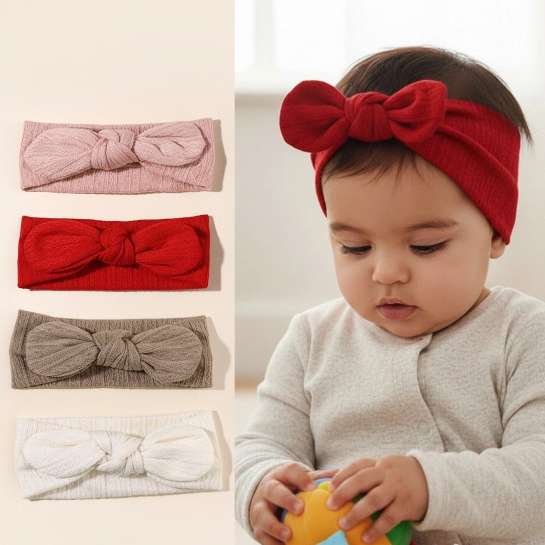 3 buah Set bando bayi perempuan, Turban pita simpul lembut rajutan anak-anak, aksesori rambut bayi baru lahir