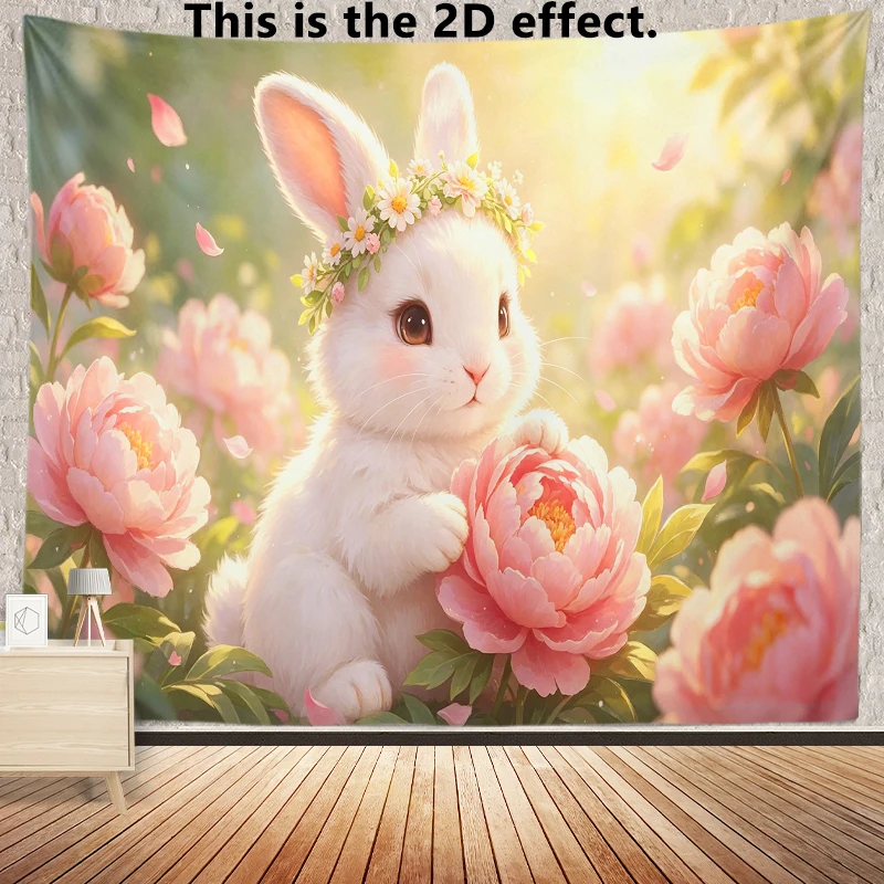 Cute Bunny Floral Background Cloth Hanging Cloth Bedroom Bedside Decorative Wall Cloth Dormitory Tapestry