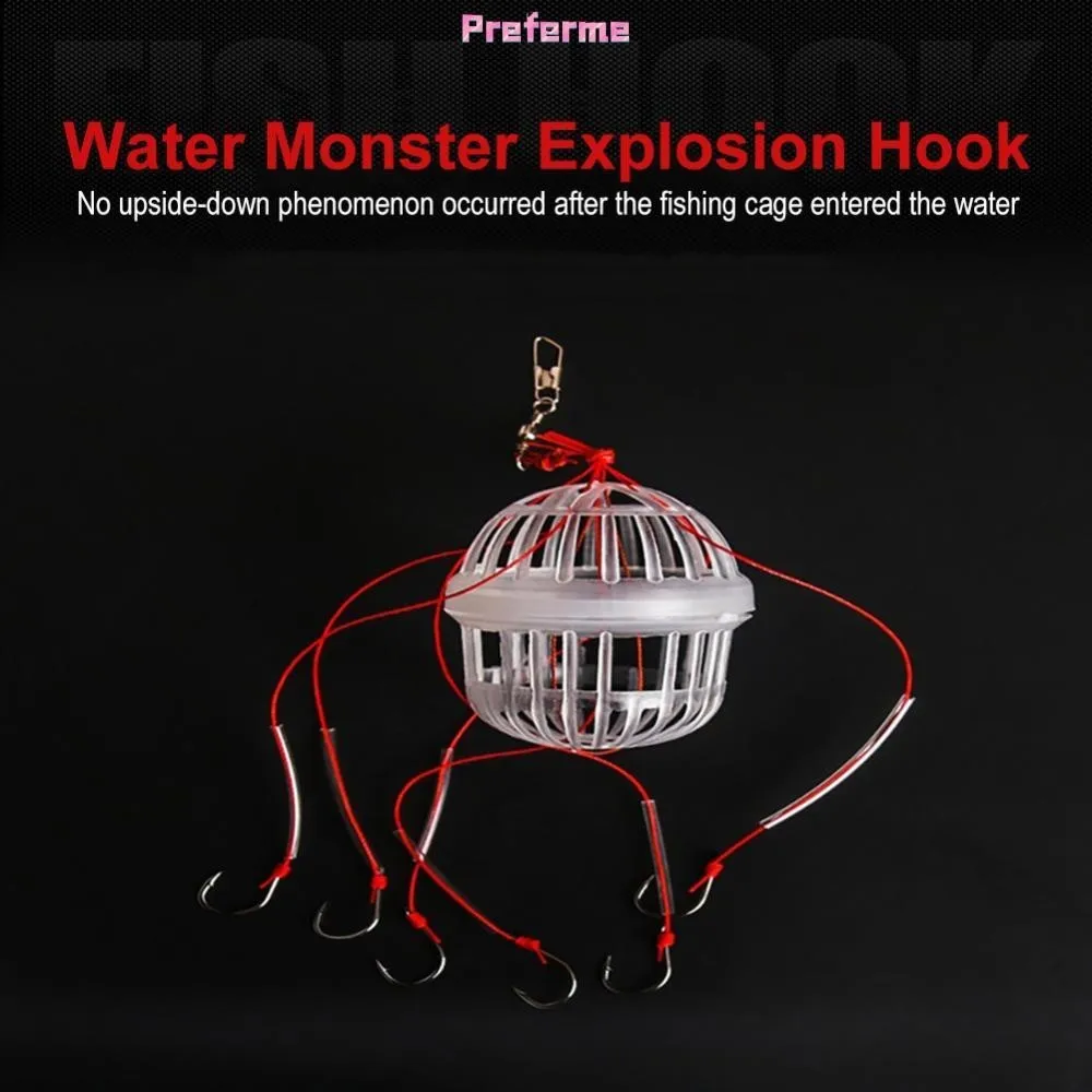 1PCS Water Monster Bomb Hook Set With 6 Isene Hook Silver Carp Bighead Fishing Group Cage Basket Feeding Frame Fish Bleach Gear