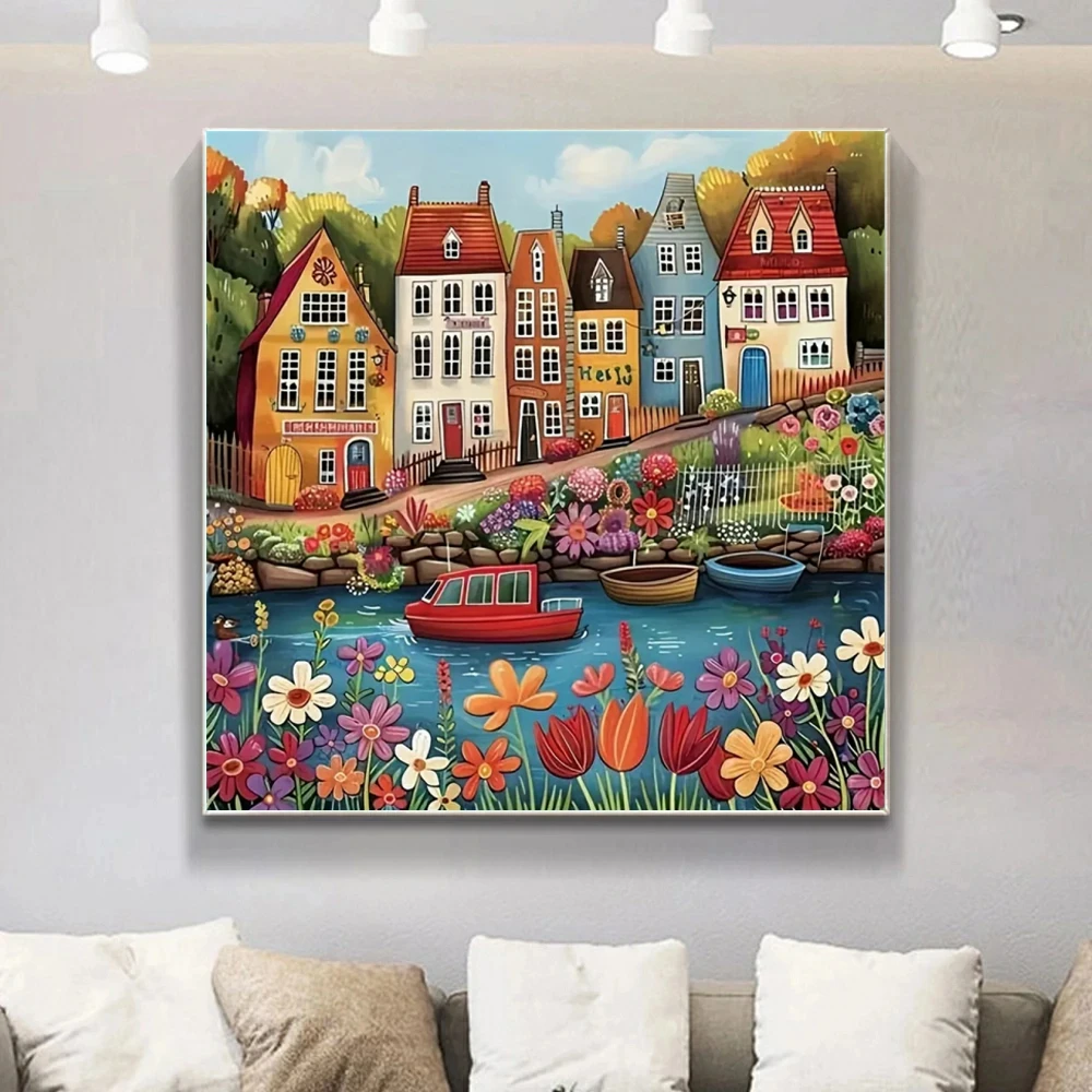 5D Diamant Malerei Kunst Kreuz Kits Bunte Haus Landschaft Neue Ankunft DIY Stickerei Liefert Fluss Stadt Gedruckt Einzigartige Geschenke