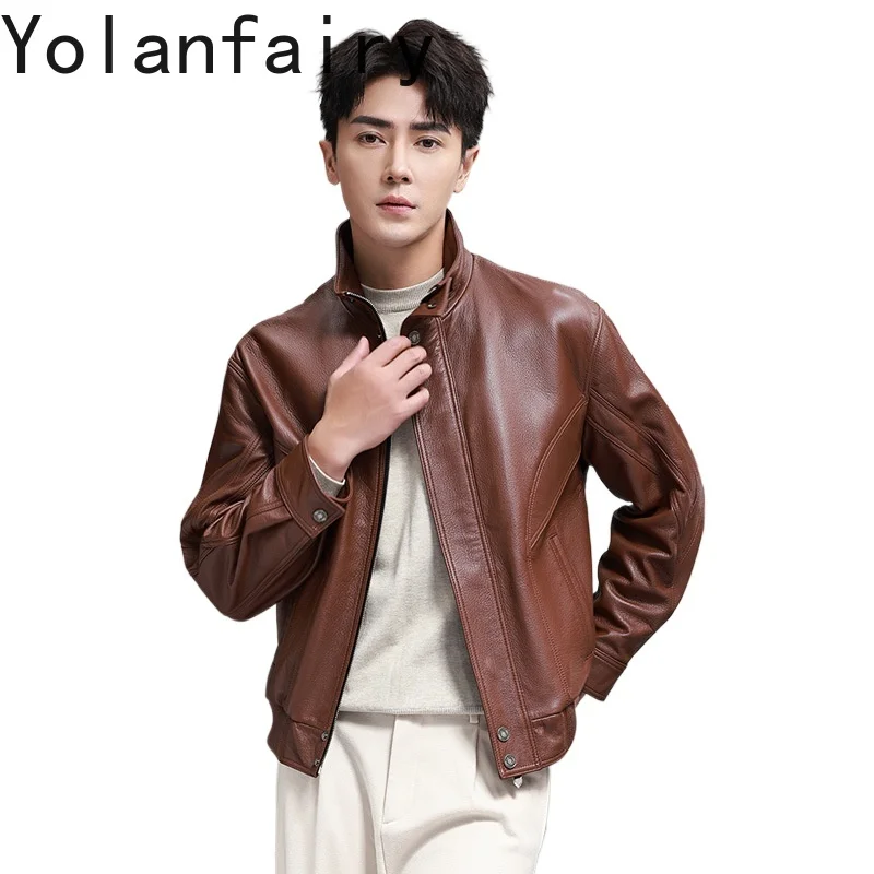 YOLANFAIRY Genuine Leather Jacket Man Luxury Men's Real Goatskin Leather Down Coat Autumn Winter Loose Jackets Coats Flight Suit