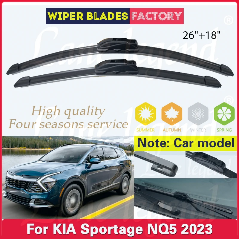 Car Front Wiper Blades For Kia Sportage NQ5 2023 Windshield Windscreen Windows Boneless Frameless Rubber Auto Accessories J Hook