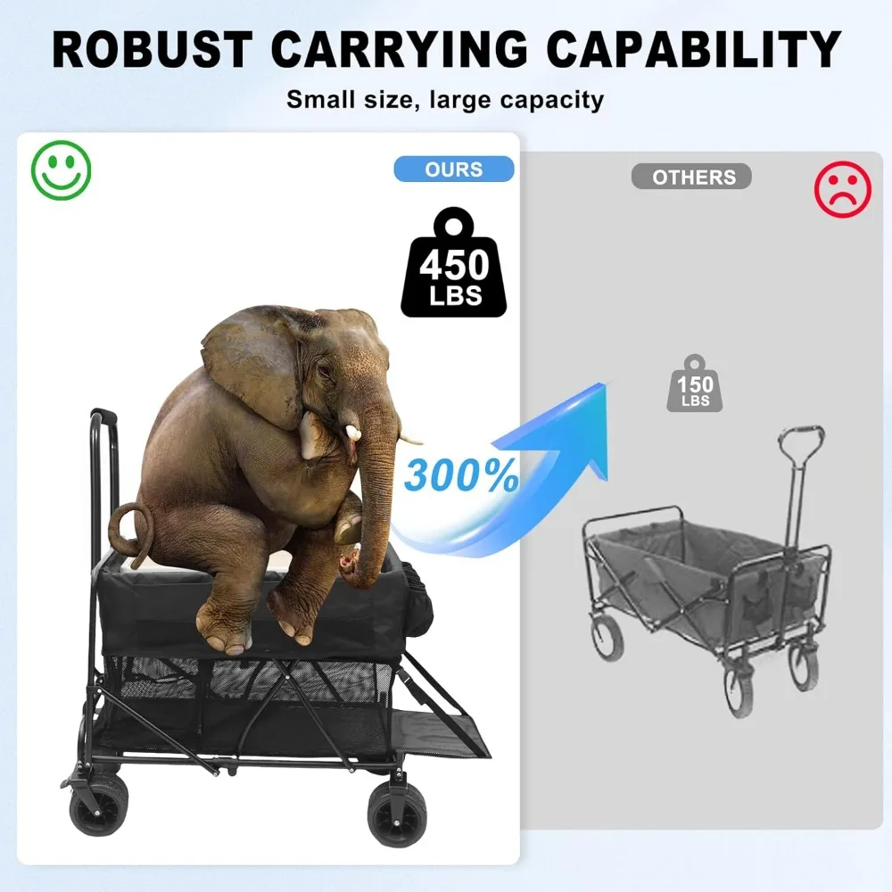 Folding Double Decker Wagon with 400L Capacity, 47 Length, Collapsible and Foldable for Outdoor Adventures