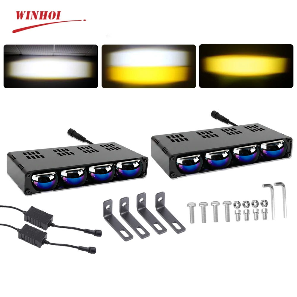 

2PC Car Grille Led Bar 12-24V Offroad Projector Lens Spotlights White Yellow Universal Front Headlight Fog Lights for Motorcycle