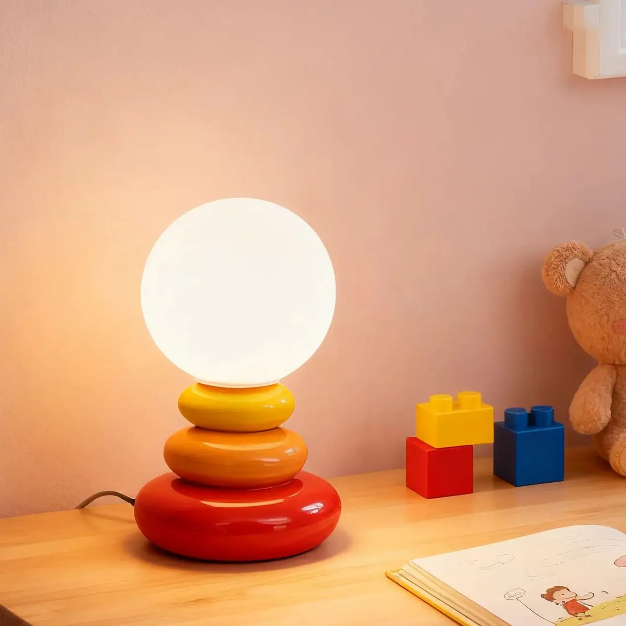 LED Orange Stacked Stone Moon Desktop Decorative Lamp for Dining Room, Bedroom, Home Decor Table Lamp with USB Plug